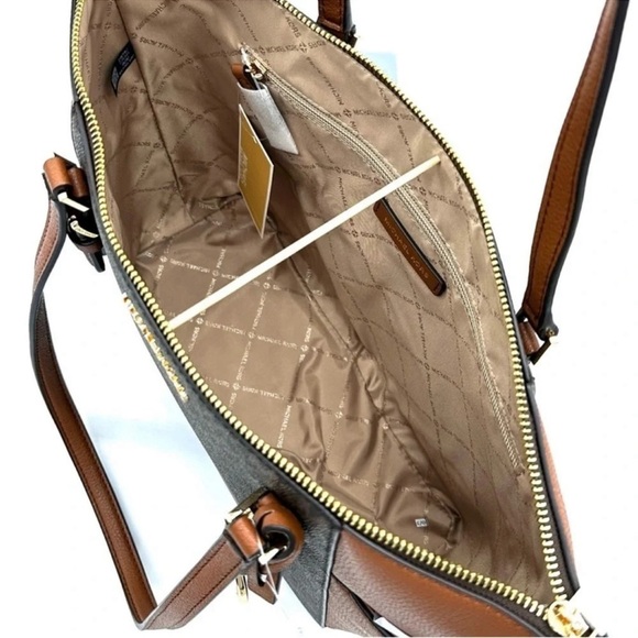 Michael Kors Large Charlotte Tote Bag Luggage Leather Brown - Picture 9 of 12